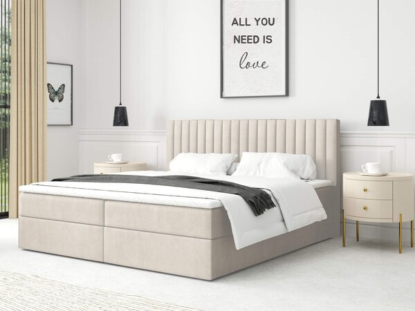 LAMELLA kárpitozott boxspring ágy - krémszínű Méret: 180x200