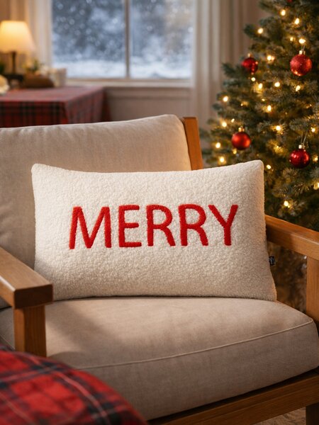 Sinsay - Karácsonyi párna Merry felirattal - fehér