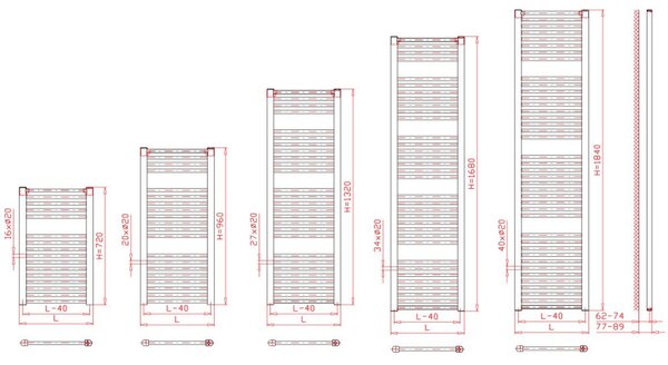 Birossi törölközőszárító radiátor - egyenes - fehér - 450 x 1320 mm