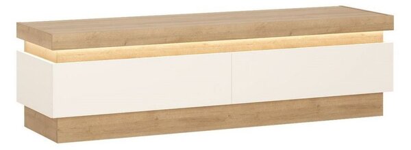 TV állvány, LED világítással, 2 fiókkal, 130 cm, fehér-tölgy - ARIZONA
