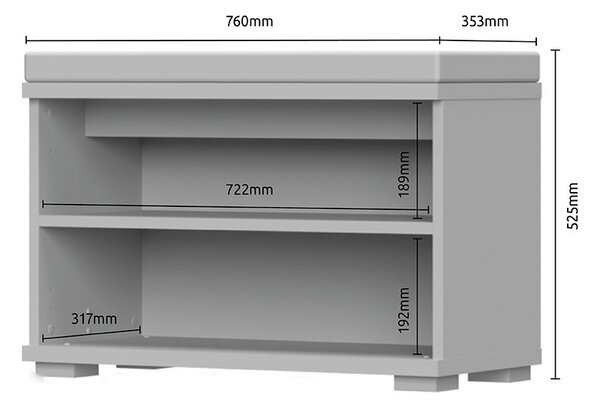 Ülőkés cipősszekrény, 76 cm, ülőpárnával, magasfényű fehér - BRILLANCE