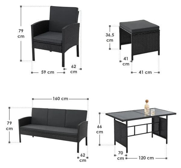 Juskys Rattan szett Turin - fekete