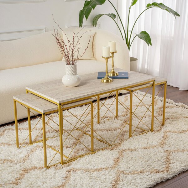 Defne Gold Travertine dohányzóasztal