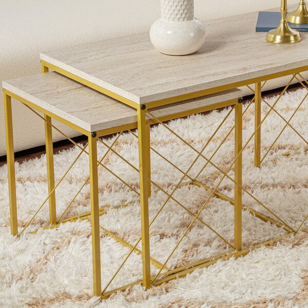 Defne Gold Travertine dohányzóasztal