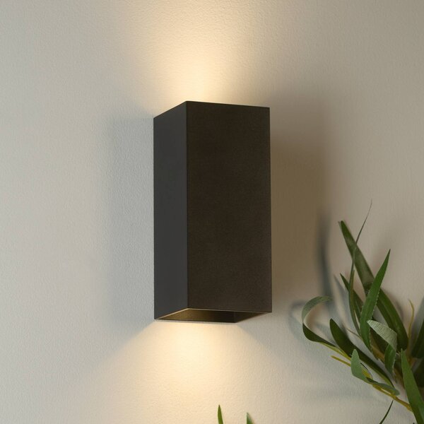 Searchlight London Square fali lámpa, fekete, magasság 15 cm, fém, 2 izzós., dimmelhető, Fekete, Nappali / Étkező, Alumínium, Modern