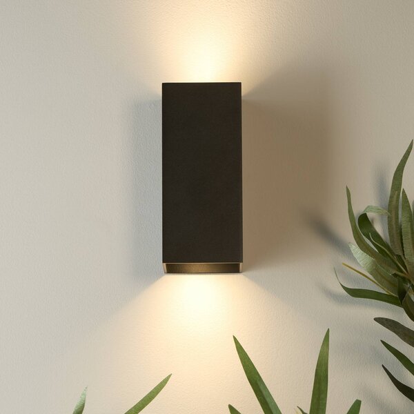 Searchlight London Square fali lámpa, fekete, magasság 15 cm, fém, 2 izzós., dimmelhető, Fekete, Nappali / Étkező, Alumínium, Modern