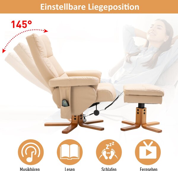 Relaxációs masszázsfotel lábtartóval, tárolóval, masszázsfunkciós TV-fotel, 145°-os