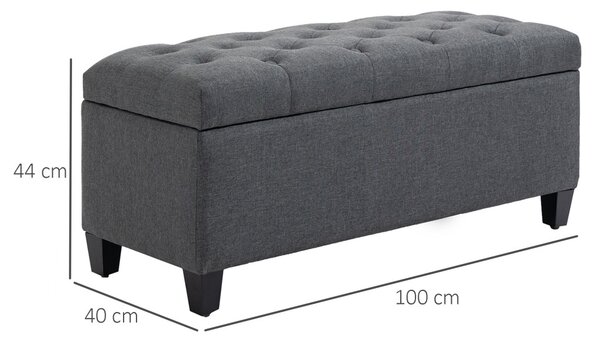 Ülőpad tárolóval, lenvászon hatású poliészter és gumifa, sötétszürke színben, 100 x 40