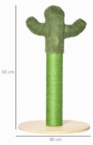 Kaktusz alakú kaparóoszlop macskáknak, fenyőfából és szizál kötélből, 65 cm magas