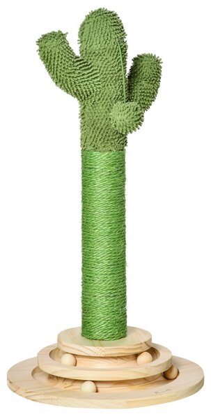 Kaktusz alakú kaparóoszlop macskáknak, fenyőfából és szizál kötélből, 60 cm magas