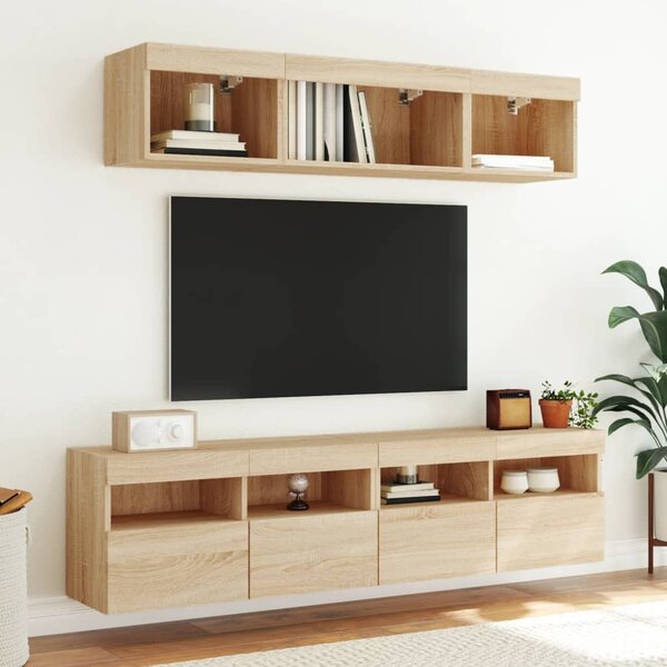 2 db sonoma tölgy színű fali TV-szekrény LED-del 80x30x40 cm