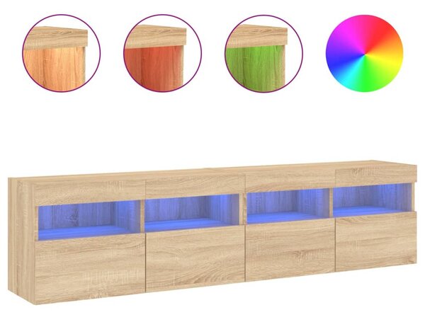 2 db sonoma tölgy színű fali TV-szekrény LED-del 80x30x40 cm