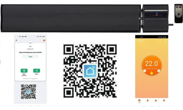Infrapanel elektromos fűtés, fekete, ElectricSun 2800W / 1400W, SZ180xM15cm infrapanel fűtés, termosztáttal és Smart Life App wifivel