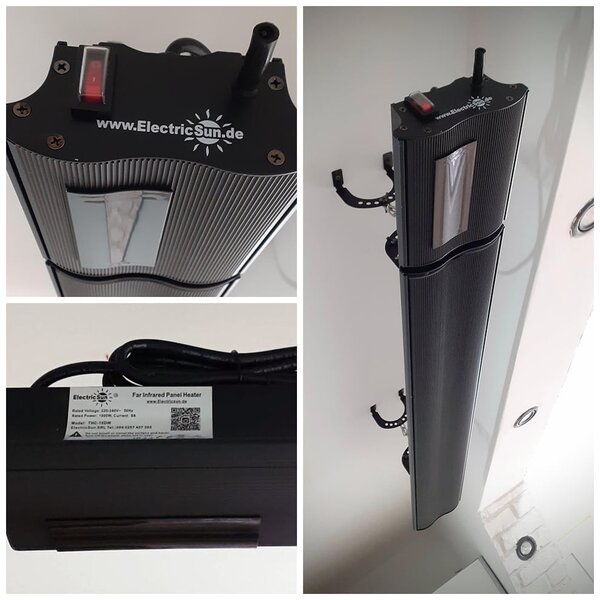 Infrapanel elektromos fűtés, fekete, ElectricSun 2800W / 1400W, SZ180xM15cm infrapanel fűtés, termosztáttal és Smart Life App wifivel