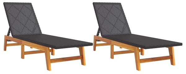 VidaXL Napozóágy - 2 db - Fekete/Barna - Akácfa/Polyrattan