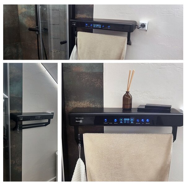 Elektromos törölköző szárító és sterilizáló, fürdőszobai vagy konyhai használatra, falra szerelhető, SZ60cm, 450W, ElectricSun PREMIUM Fehér