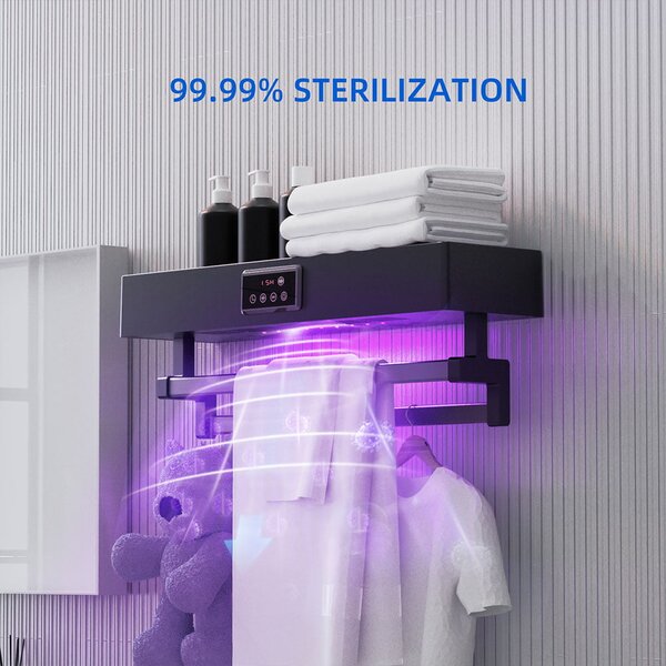 Elektromos törölköző szárító és sterilizáló, fürdőszobai vagy konyhai használatra, falra szerelhető, SZ60cm, 450W, ElectricSun Standard szürke
