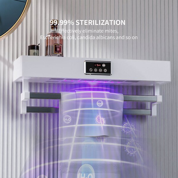 Elektromos törölköző szárító és sterilizáló, fürdőszobai vagy konyhai használatra, falra szerelhető, SZ60cm, 450W, ElectricSun Standard szürke