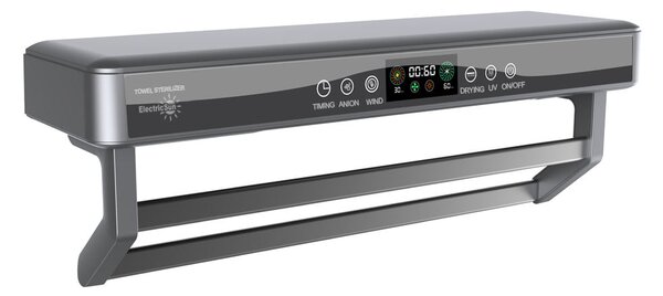 Elektromos törölköző szárító és sterilizáló, fürdőszobai vagy konyhai használatra, falra szerelhető, SZ60cm, 450W, ElectricSun PREMIUM Szürke