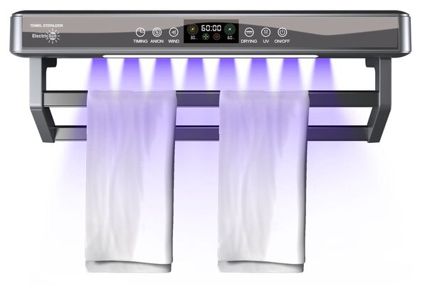 Elektromos törölköző szárító és sterilizáló, fürdőszobai vagy konyhai használatra, falra szerelhető, SZ60cm, 450W, ElectricSun PREMIUM Fehér