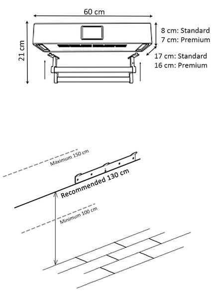 Elektromos törölköző szárító és sterilizáló, fürdőszobai vagy konyhai használatra, falra szerelhető, SZ60cm, 450W, ElectricSun Standard szürke