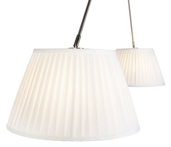 Acél függőlámpa krémszínű, pliszírozott búrákkal 35 cm 2-lámpás - Blitz