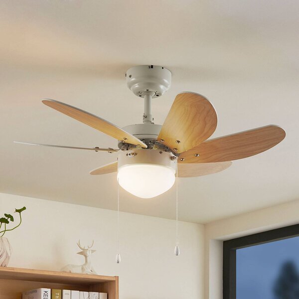 Lindby mennyezeti ventilátor Minja, fehér, fa, Fehér / opál, Nappali / Étkező, fém, Modern