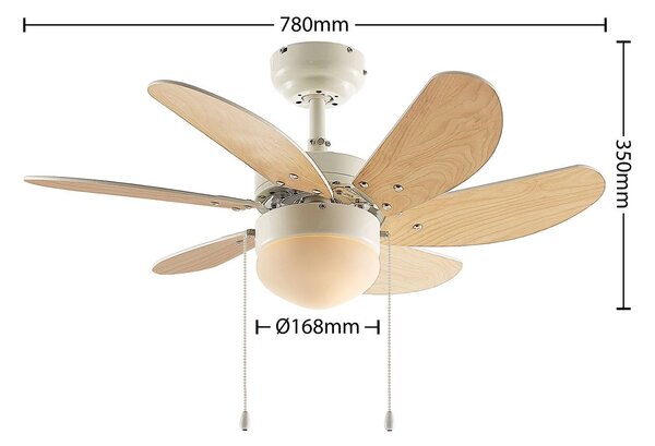 Lindby mennyezeti ventilátor Minja, fehér, fa, Fehér / opál, Nappali / Étkező, fém, Modern