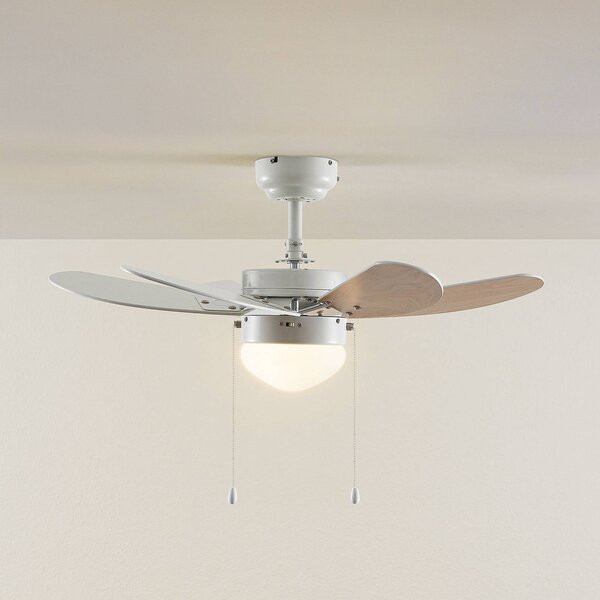 Lindby mennyezeti ventilátor Minja, fehér, fa, Fehér / opál, Nappali / Étkező, fém, Modern