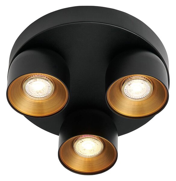 Nordlux Downlight Pitcher, fekete/sárgaréz, 3 izzós, kerek, fém, dimmelhető, Fekete, Nappali / Étkező, fém, Modern