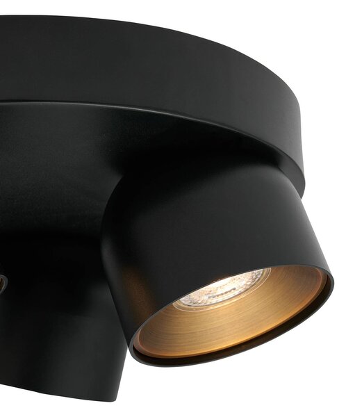 Nordlux Downlight Pitcher, fekete/sárgaréz, 3 izzós, kerek, fém, dimmelhető, Fekete, Nappali / Étkező, fém, Modern