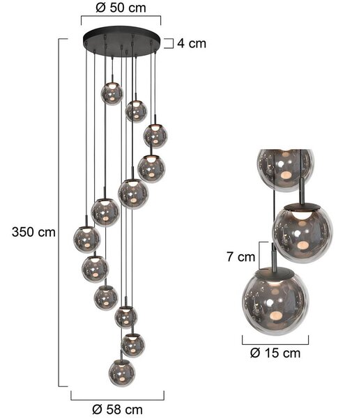 Steinhauer LED lógó világítás Bollique, 12 izzós. kerek, fekete, üveg, dimmelhető, Alu / szürke / cink, Nappali / Étkező, Üveg