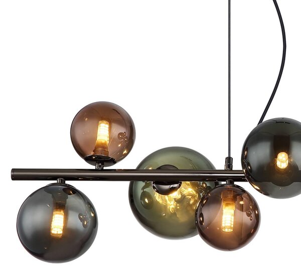 Globo Lógó világítás Riha, hosszúság 86 cm, fekete/füstszürke, 9 izzós., Fekete, Nappali / Étkező, Üveg
