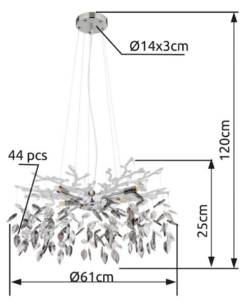 Globo Danna csillár, króm színű/füstszürke/átlátszó, Ø 61 cm, dimmelhető, Króm / ezüst, Nappali / Étkező, fém