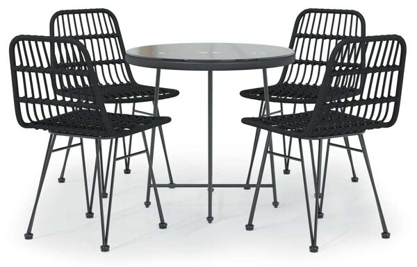VidaXL - 5 részes Kerti Étkezőgarnitúra - Fekete Polyrattan