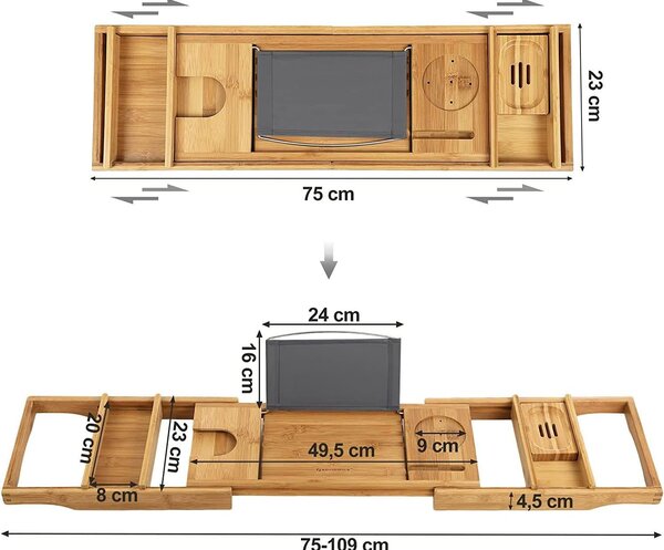Bambusz fürdokádra helyezhető tálca 75-109 cm