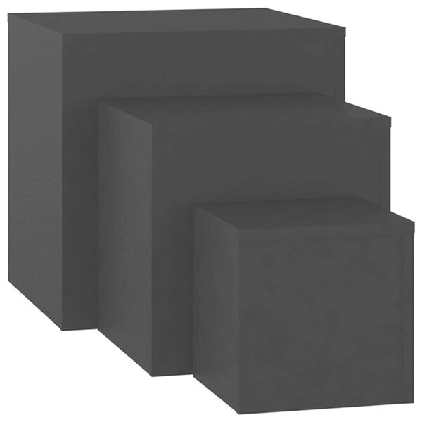 3 db Fekete Kocka Asztalgarnitúra - 45x45x45, 35x35x35, 24x24x24 cm