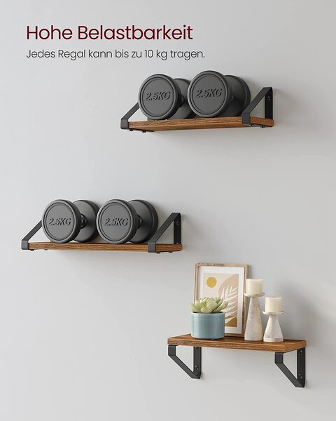 Falipolc, ipari stílusú úszópolc, rusztikus barna (3 db)