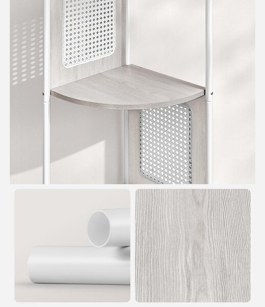 5 szintes sarokpolc, könyvespolc polirattan oldalakkal, 156x32x32 cm, zab bézs
