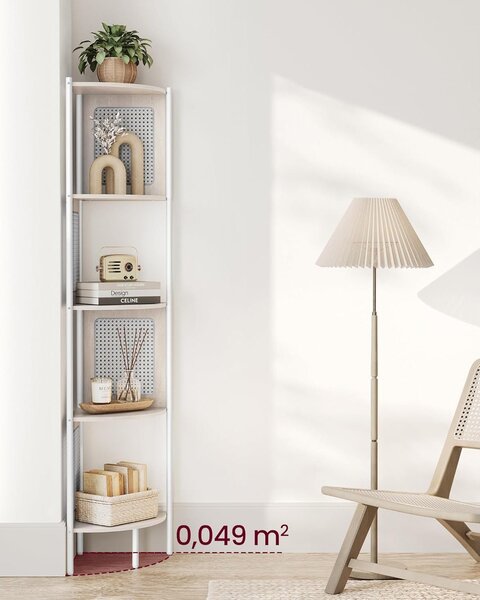 5 szintes sarokpolc, könyvespolc polirattan oldalakkal, 156x32x32 cm, zab bézs