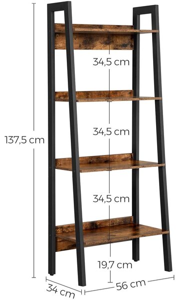 Létrapolc, 4 szintes könyvespolc 56 x 34 x 137,5 cm