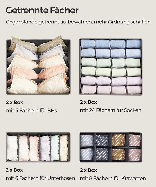 Fiókrendezők, összecsukható szövet tárolódobozok 8 db, szürke
