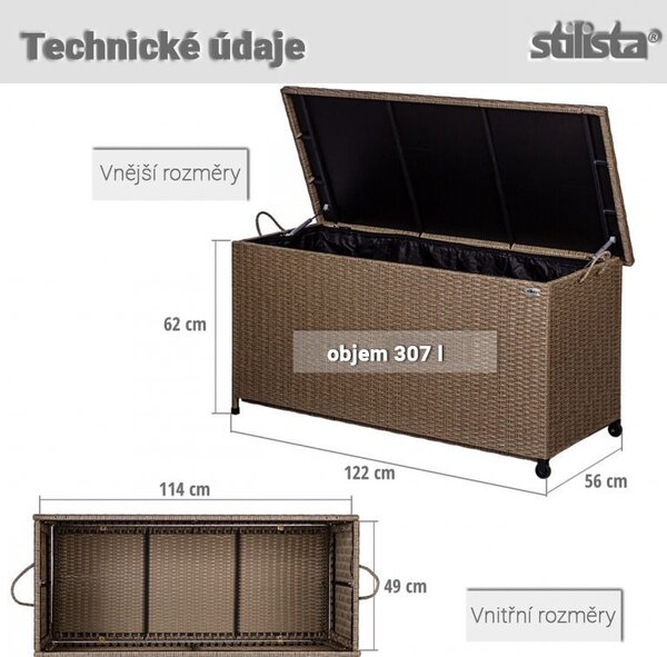 STILISTA Kerti tároló doboz 122 x 62 x 56 cm fekete