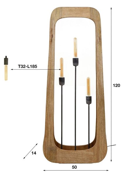 Zijlstra Woodframe állólámpa, 3-lámpás, mangófa, natúr, Világos fa, Nappali / Étkező, Fa, Modern
