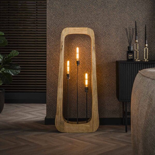 Zijlstra Woodframe állólámpa, 3-lámpás, mangófa, natúr, Világos fa, Nappali / Étkező, Fa, Modern