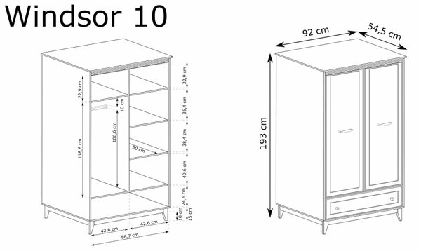 Aldabra Windsor W-10 gardróbszekrény, kasmír / természetes tölgy