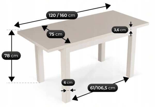 JAKS Skubi bővíthető étkezőasztal 120–160 cm kasmír