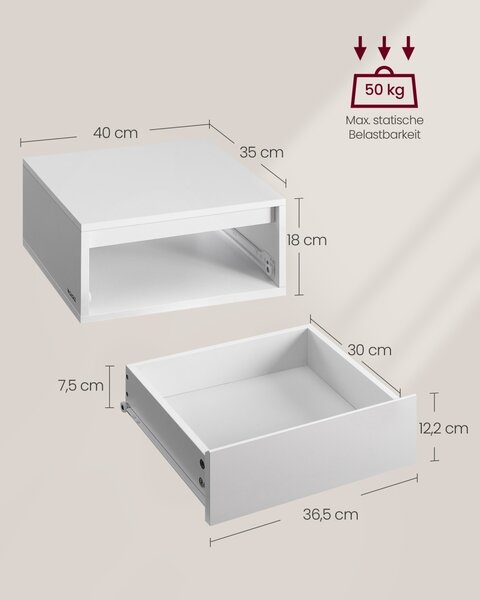 Set 2 noptiere suspendate cu LED, Kailyn, Alb, 40x35x18 cm