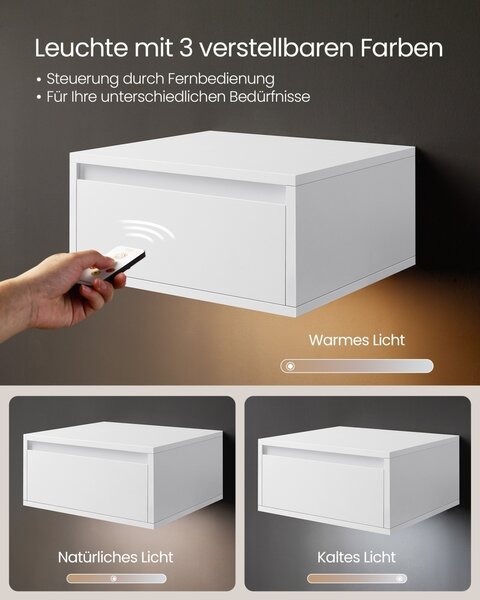 Set 2 noptiere suspendate cu LED, Kailyn, Alb, 40x35x18 cm