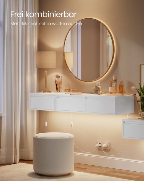 Set 2 noptiere suspendate cu LED, Kailyn, Alb, 40x35x18 cm